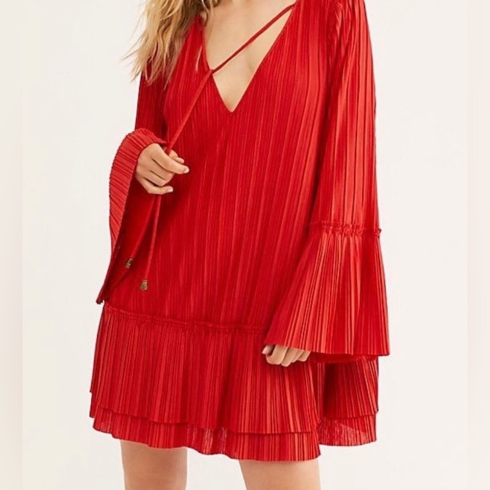 Free People Vibrant Red Long Sleeve Dress